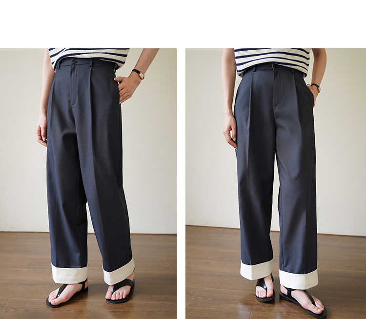 配色ロールヘム・タックパンツ｜デート服