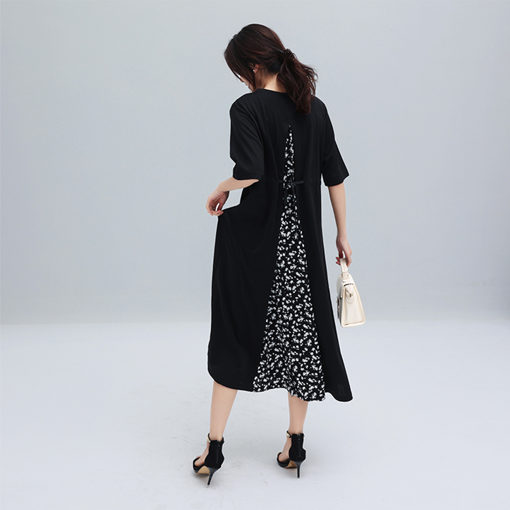 デート服 バック切り替え 上品ミモレ丈ワンピース