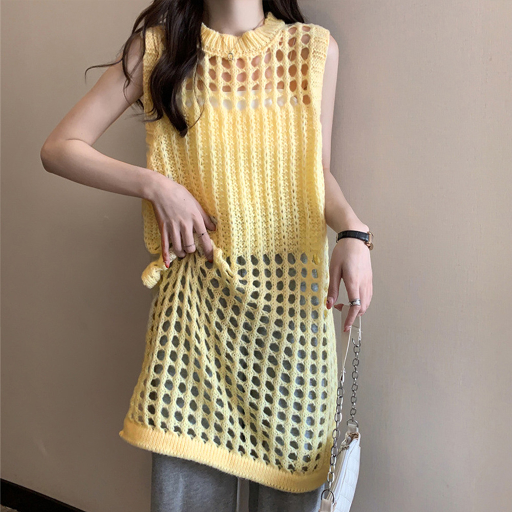デート服 夏のデート用 透かし編みニットワンピース サイドスリット