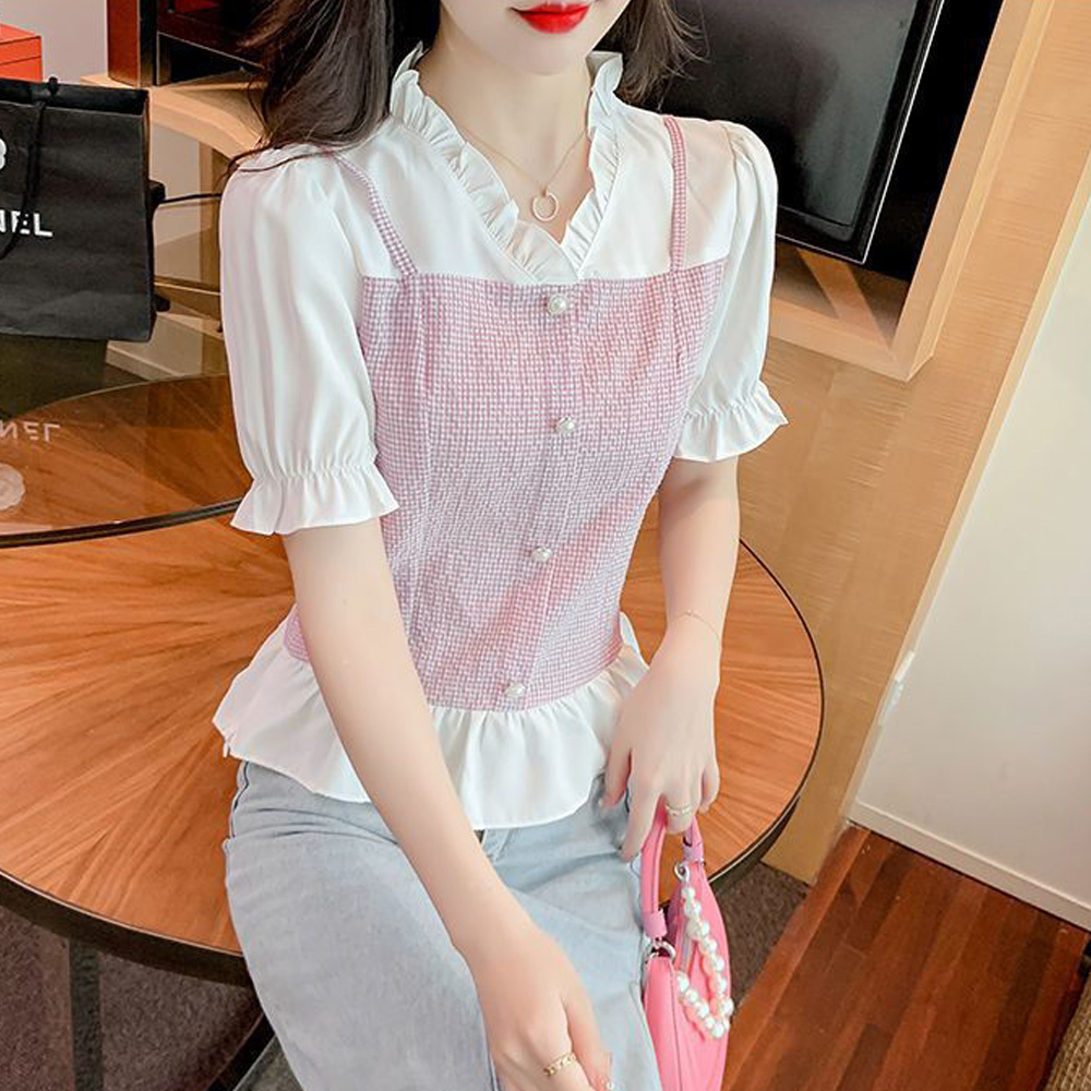 デート服 夏のデート用 フリル重ね シャツブラウス