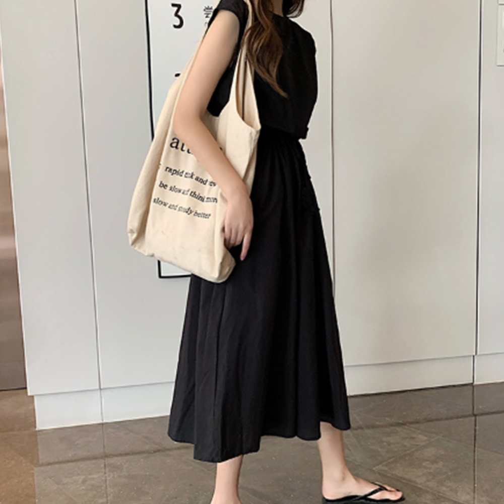 デート服 春夏 リネン風ロングワンピース ウエストシャーリング
