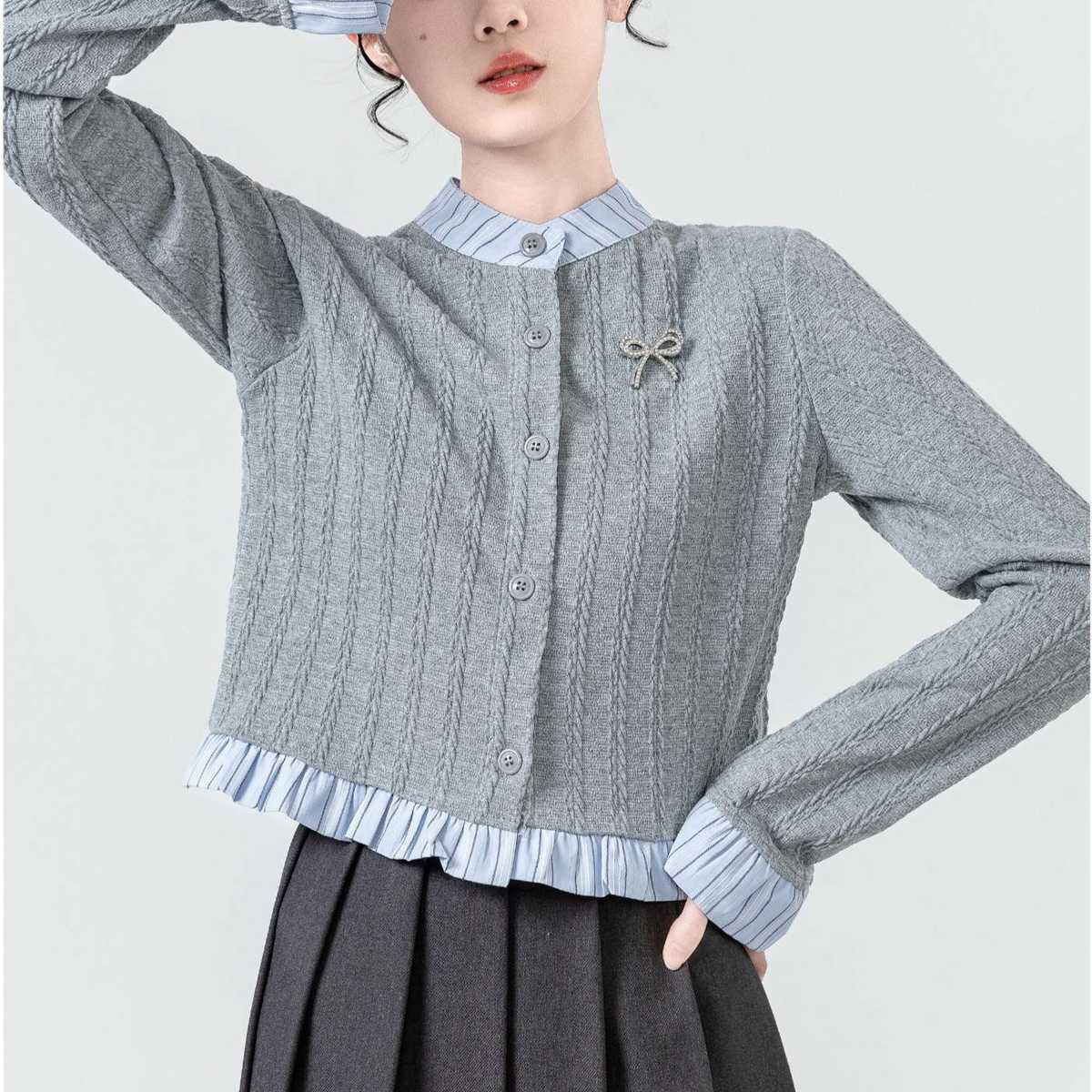 重ね着風リブニットカーディガン｜デート服