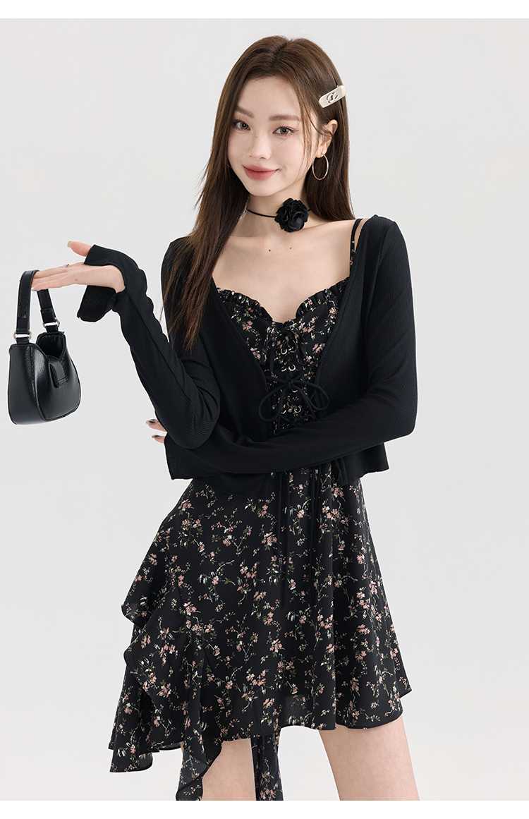 デート服 甘辛ミックス花柄レイヤードワンピース