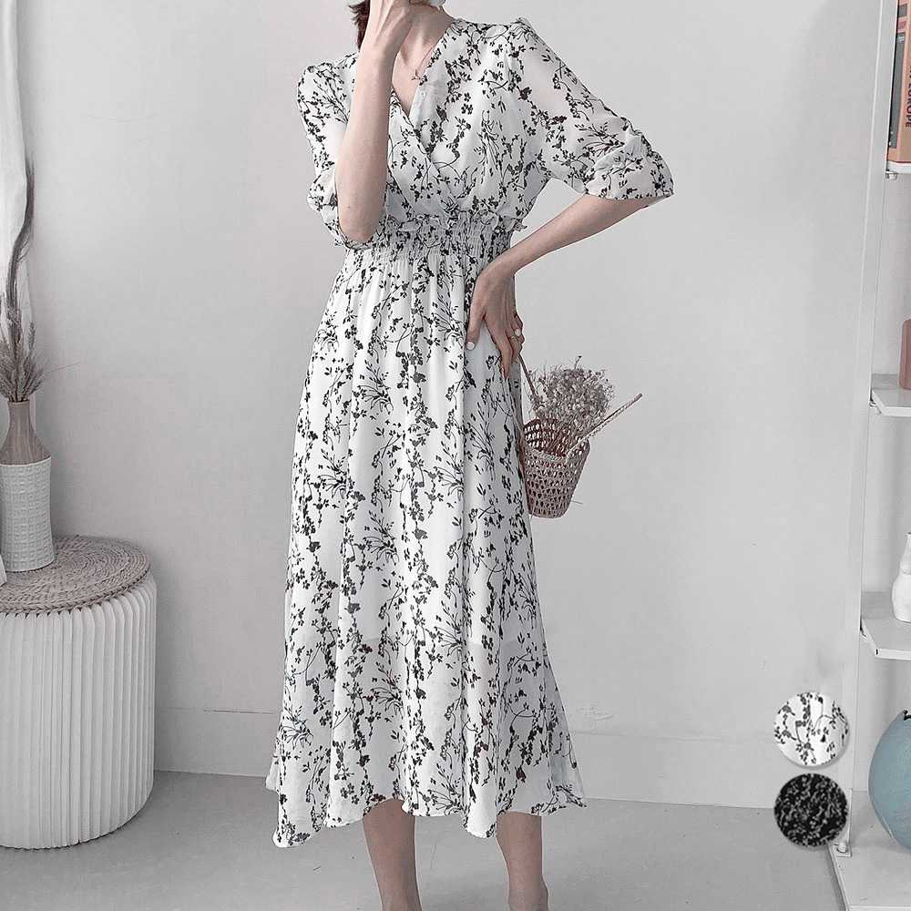 花柄カシュクールフレアワンピース