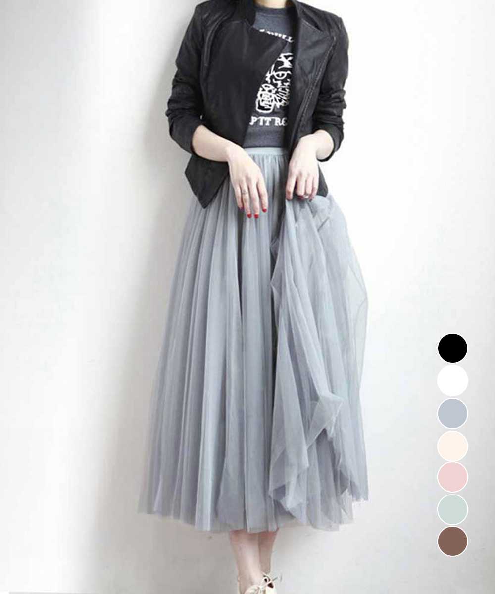 デート服 ふんわり揺れる チュールロングスカート