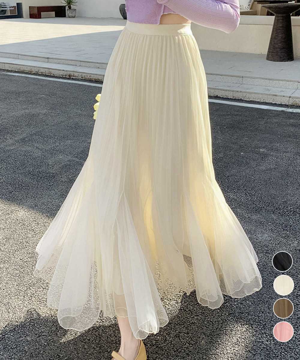 デート服 韓国風チュールマーメイドスカート