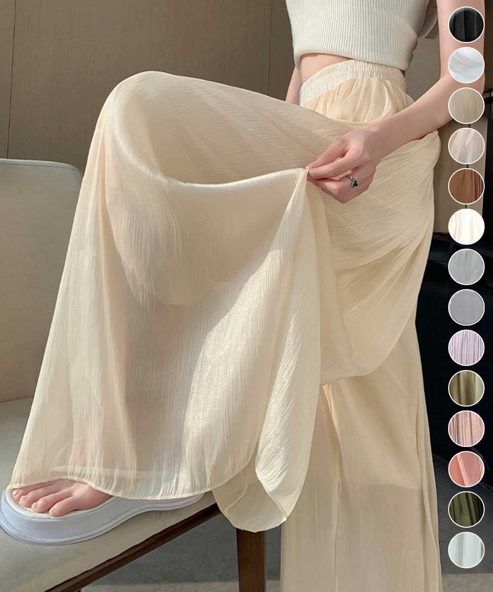 デート服 シアー冷感ワイドパンツ 上品なシルエットのズボン
