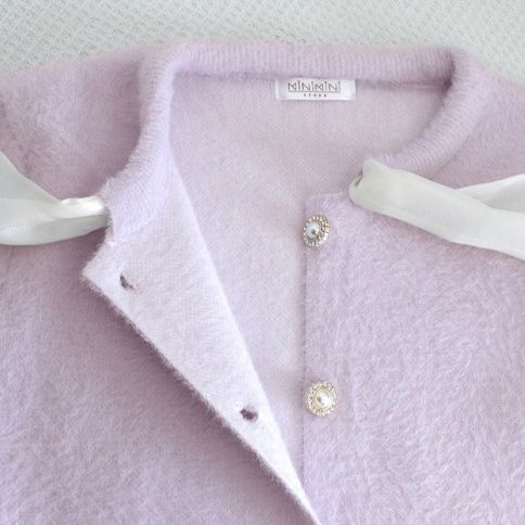 デート服秋のデート 大きなリボンが可愛いふわふわニットカーディガン