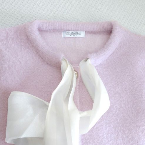 デート服秋のデート 大きなリボンが可愛いふわふわニットカーディガン