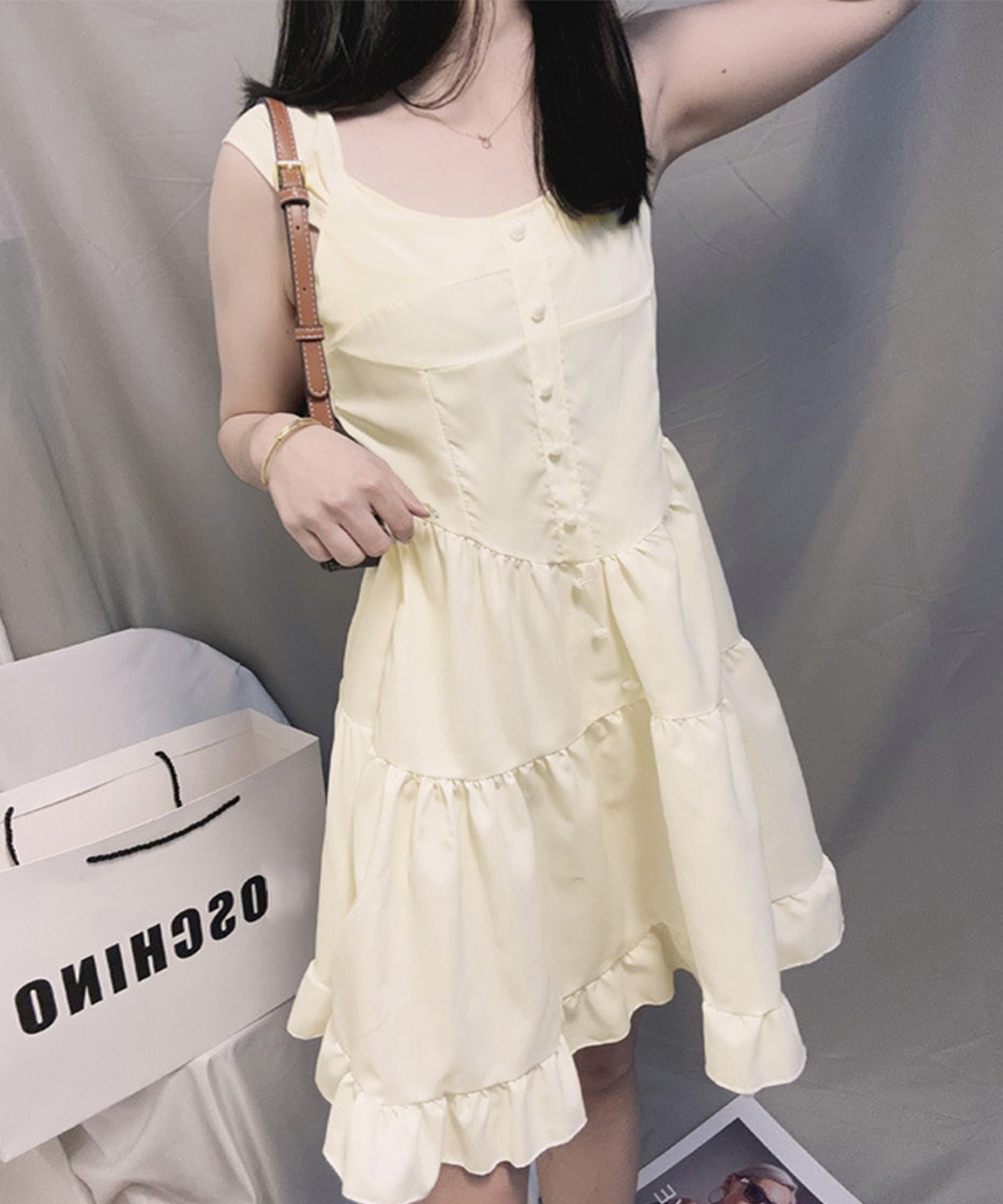 デート服 フロントボタン ティアード ミニワンピース