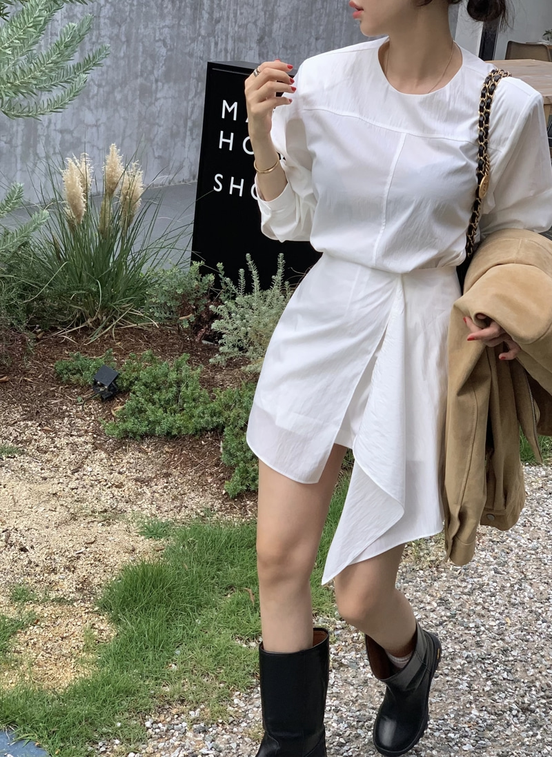 デート服 春新作上品な丸首ワンピース