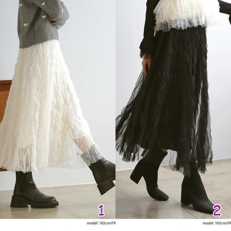 デート服 ふわふわチュールスカート韓国風レディース2色