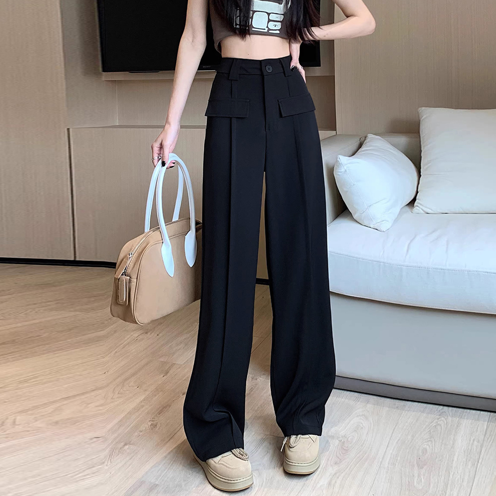 デート服 美脚効果 ハイウエストタック入りワイドズボン