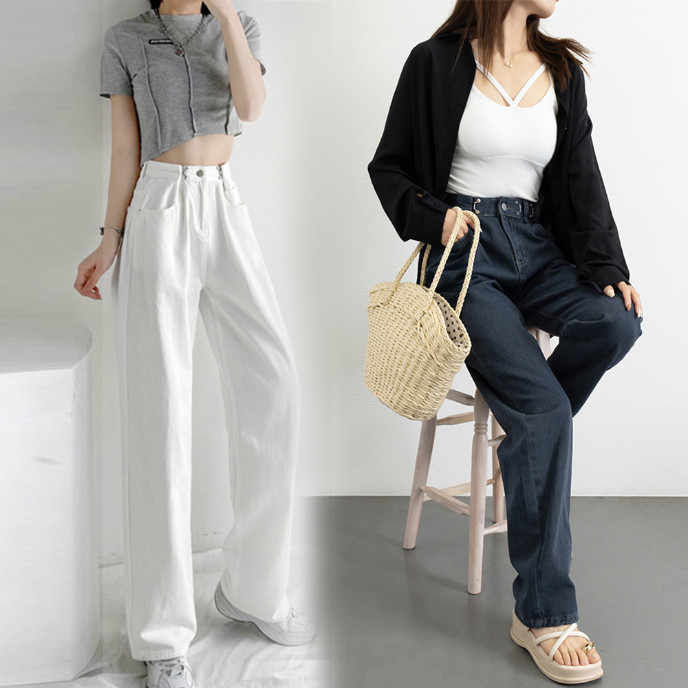 デート服 美脚効果 ハイウエストデニムワイドズボン