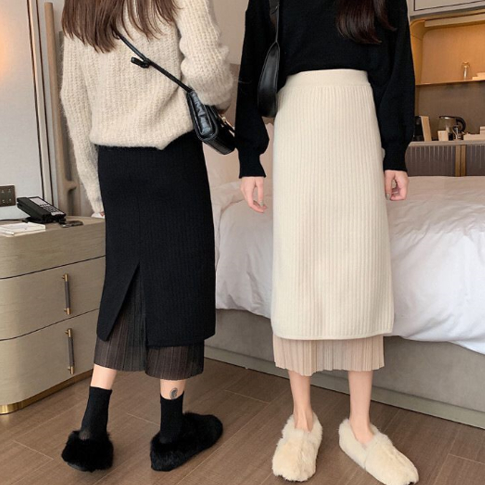 デート服 異素材レイヤード リバーシブルプリーツスカート