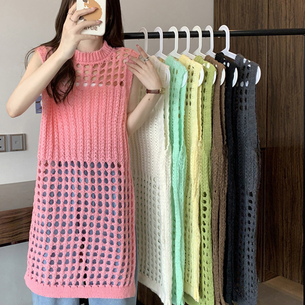 デート服 夏のデート用 透かし編みニットワンピース サイドスリット