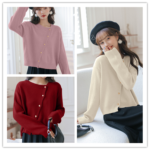 デート服 秋冬新作 やわらか無地カーディガン 長袖ニット