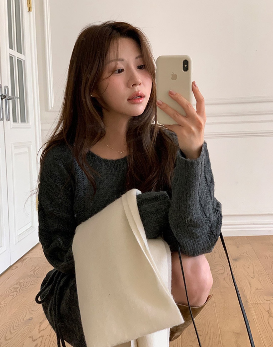 デート服 韓国風ケーブル編みニットワンピース