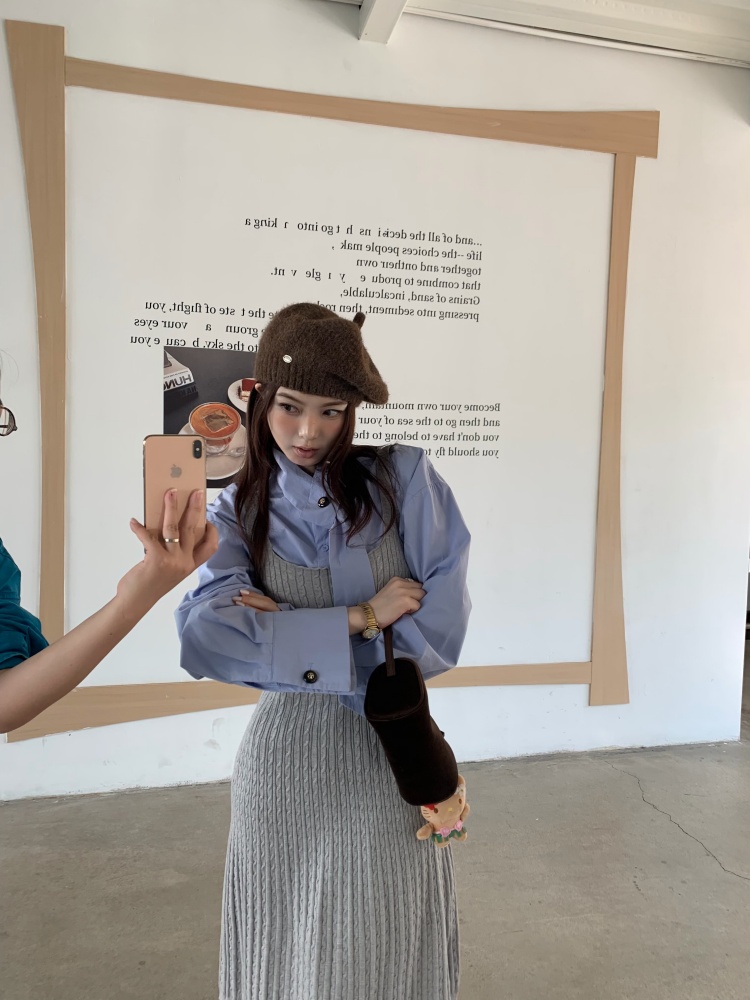 デート服 春新作 上品シャツ＆ニットキャミワンピースセット