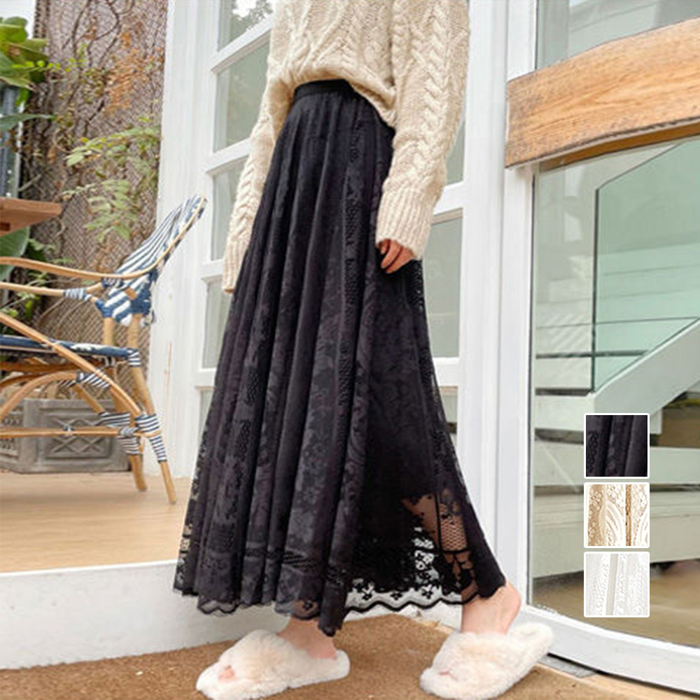 デート服 花柄レース ロングスカート デート用