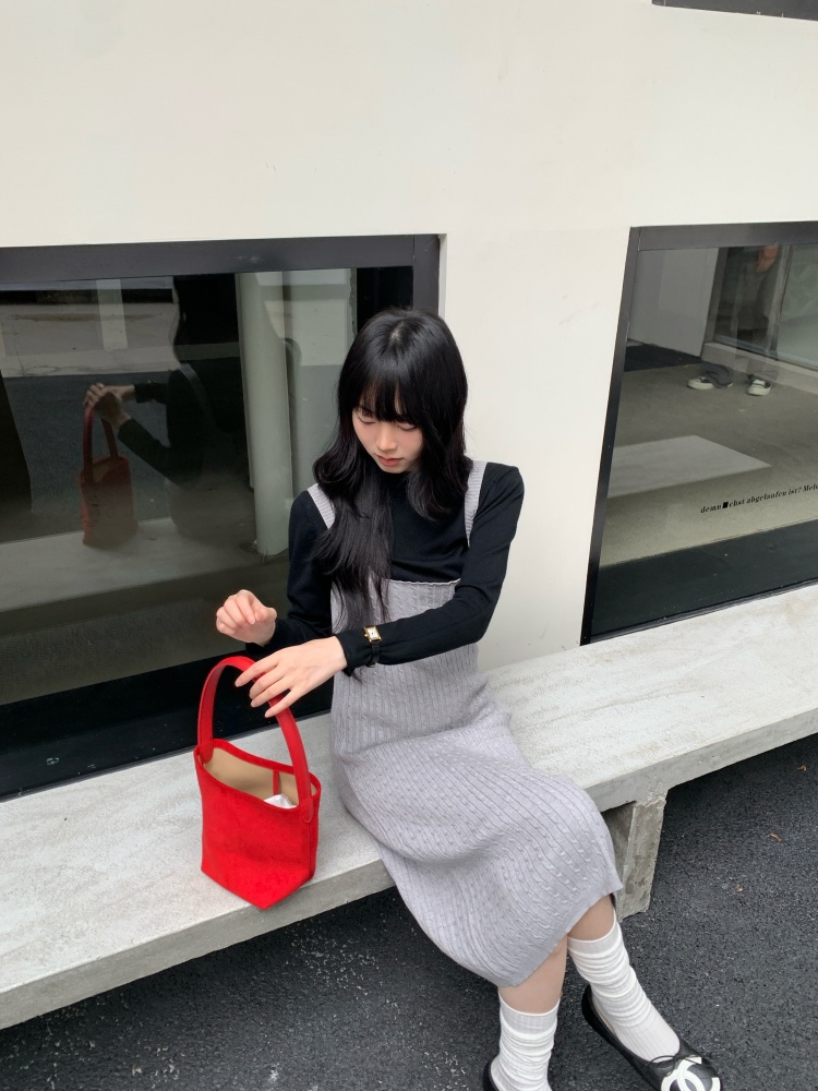 デート服 春新作 上品シャツ＆ニットキャミワンピースセット