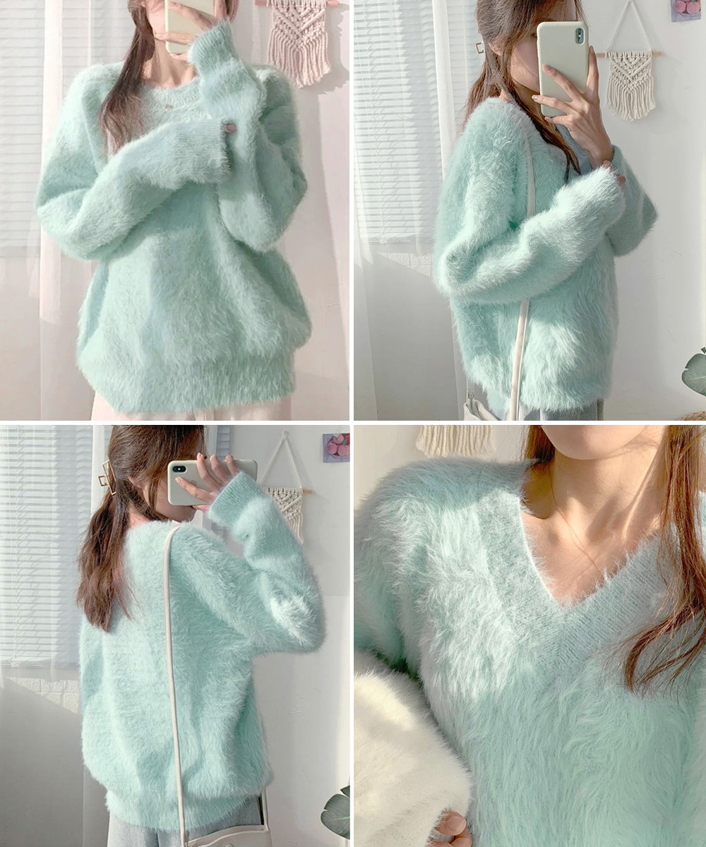 デート服 ふわふわシャギーニット秋冬あったかトップス