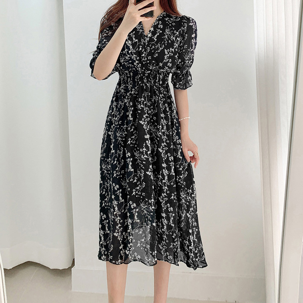 花柄カシュクールフレアワンピース