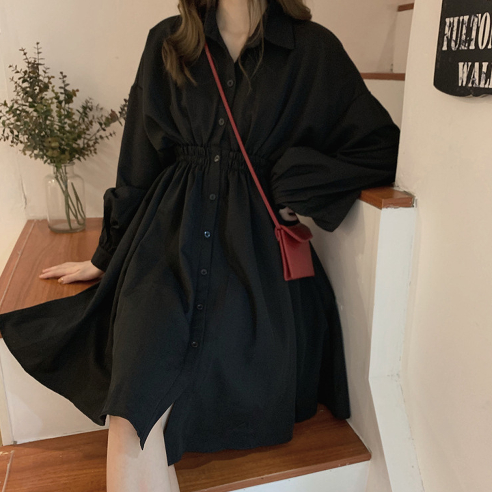 デート服 ウエストマーク シャツワンピース 長袖