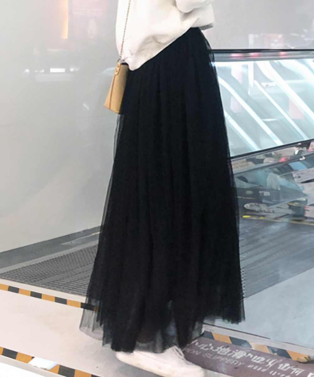 デート服 ふんわり揺れる チュールロングスカート