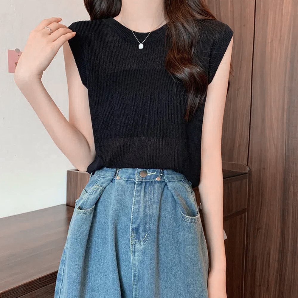デート服 夏のデートにぴったり リブニットノースリーブトップス