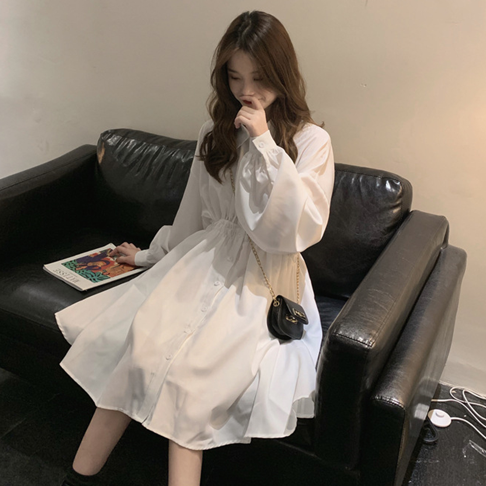 デート服 ウエストマーク シャツワンピース 長袖