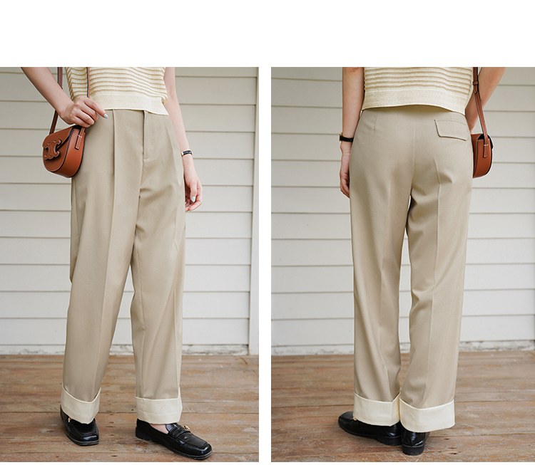 配色ロールヘム・タックパンツ｜デート服