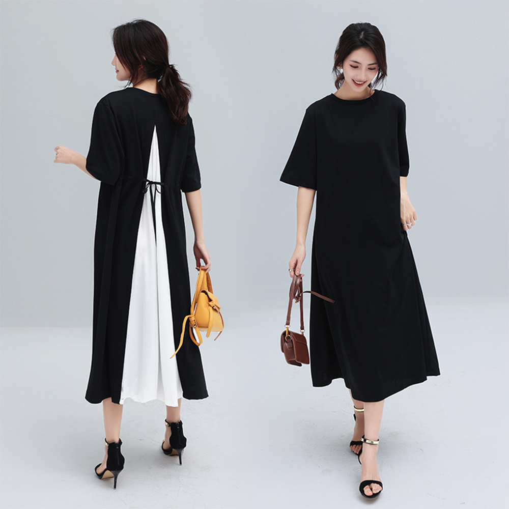 デート服 バック切り替え 上品ミモレ丈ワンピース