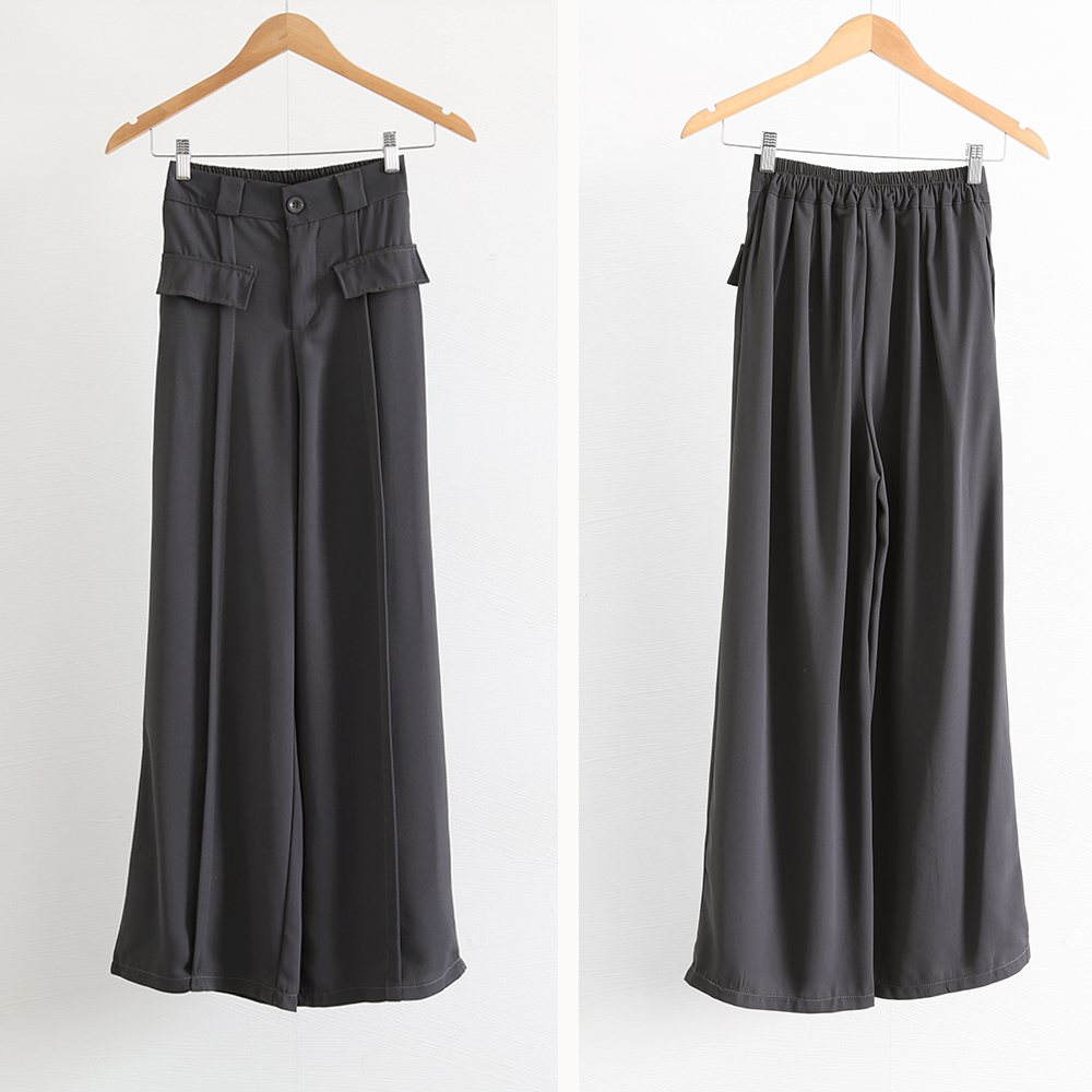 デート服 美脚効果 ハイウエストタック入りワイドズボン