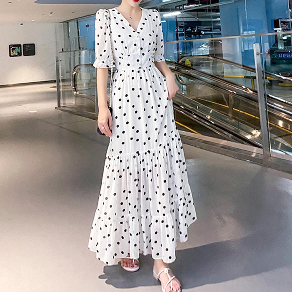 デート服 花柄ティアードワンピース 春夏 Vネック
