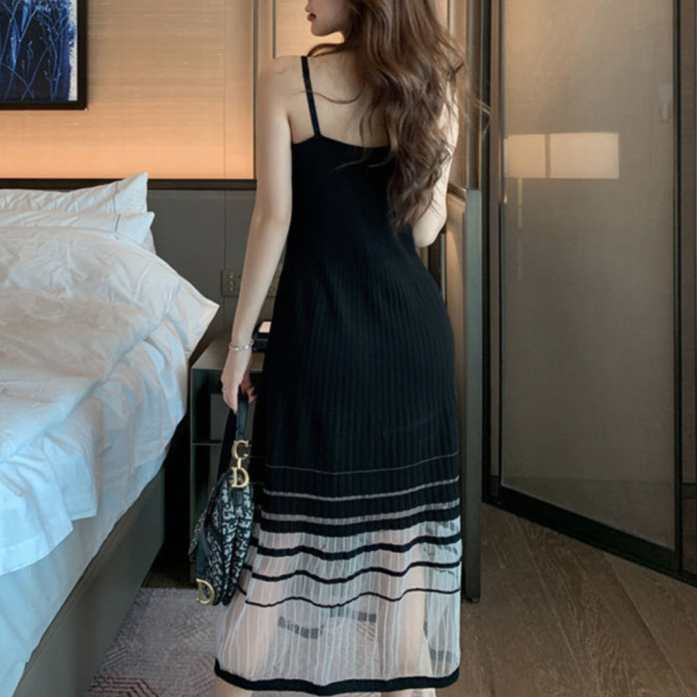 デート服 裾シースルー キャミニットワンピース 夏