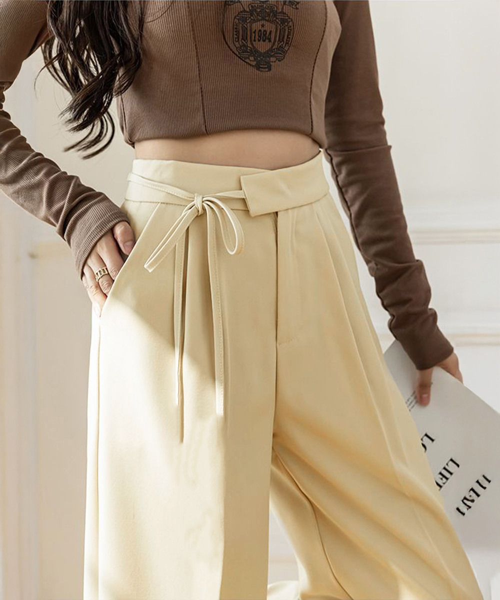 デート服 ハイウエストリボンズボン 美脚効果 デート向け