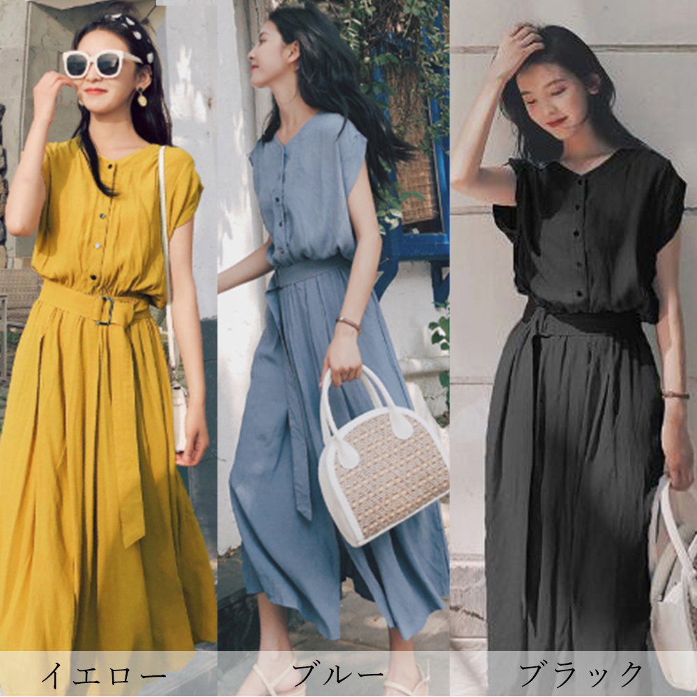 デート服 上品シルエット ベルト付きシャツワンピース