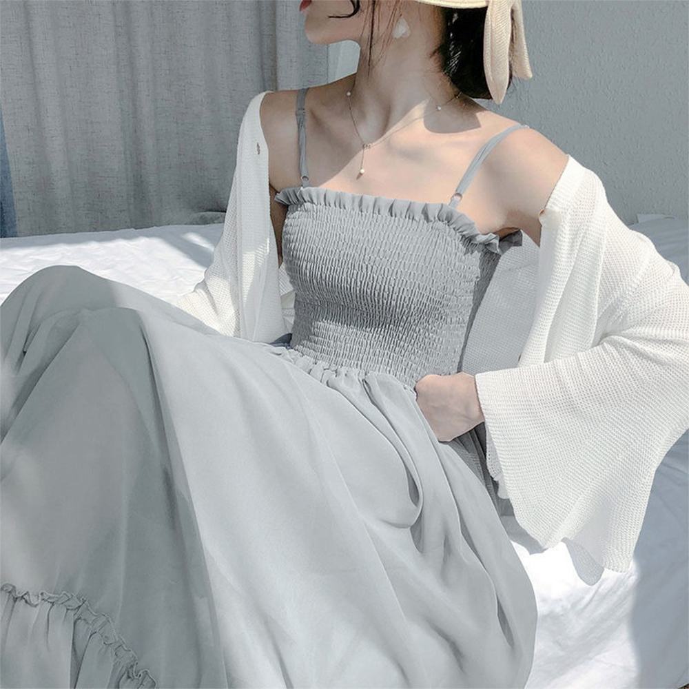 デート服 シャーリングキャミワンピース＆カーディガン セット