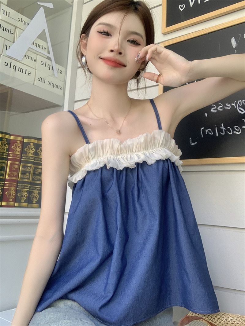 デート服 フリル切替キャミソールトップス 夏新作