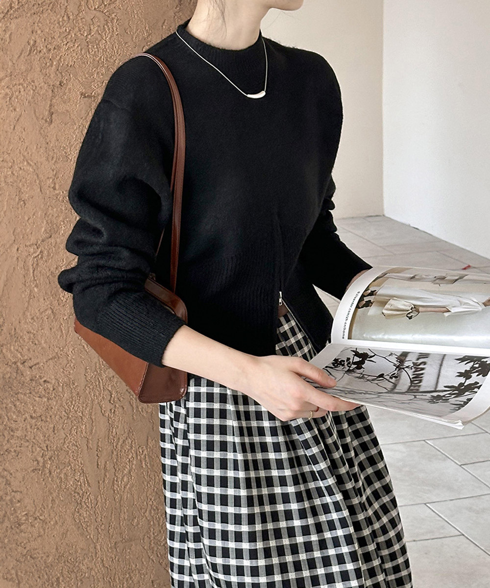 裾ジップニットセーター 長袖 秋冬 デート服