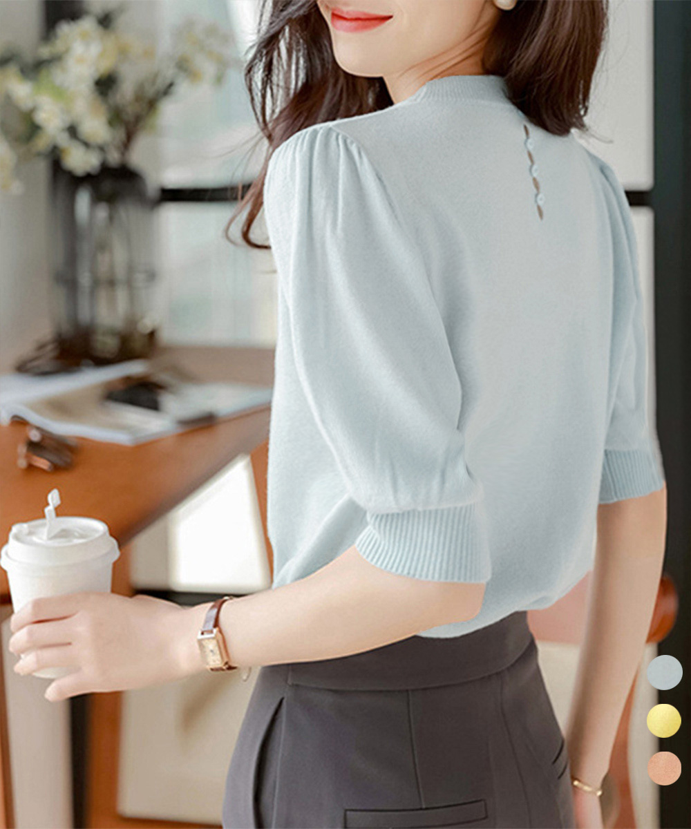 デート服 夏のデート用 パフスリーブサマーニット