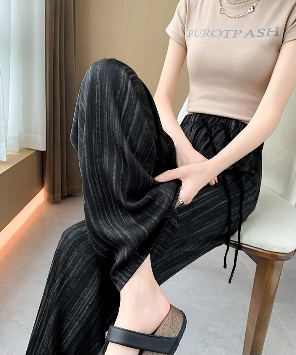 デート服 水墨風ドレープワイドパンツ 涼やか美脚ズボン