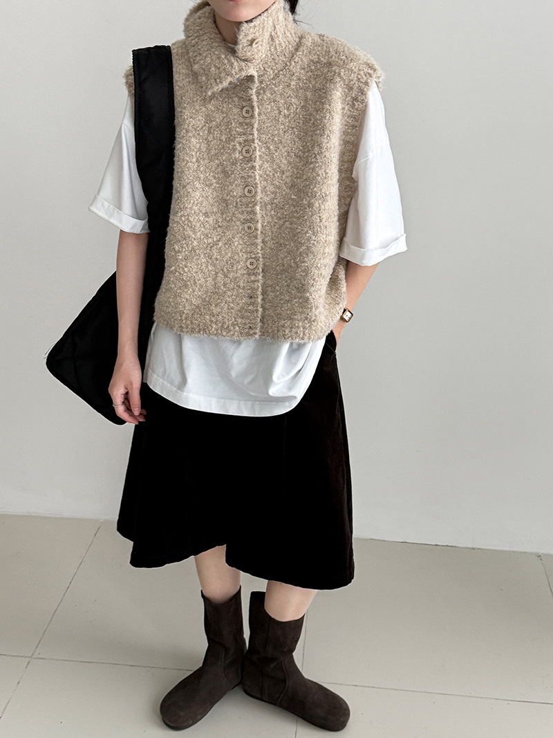冬の新作ふわもこニットベスト韓国風デート服