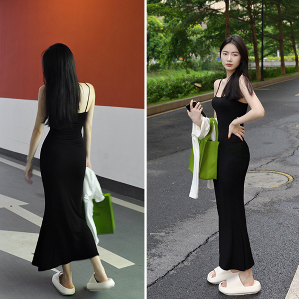 デート服 美シルエット キャミソールロングワンピース