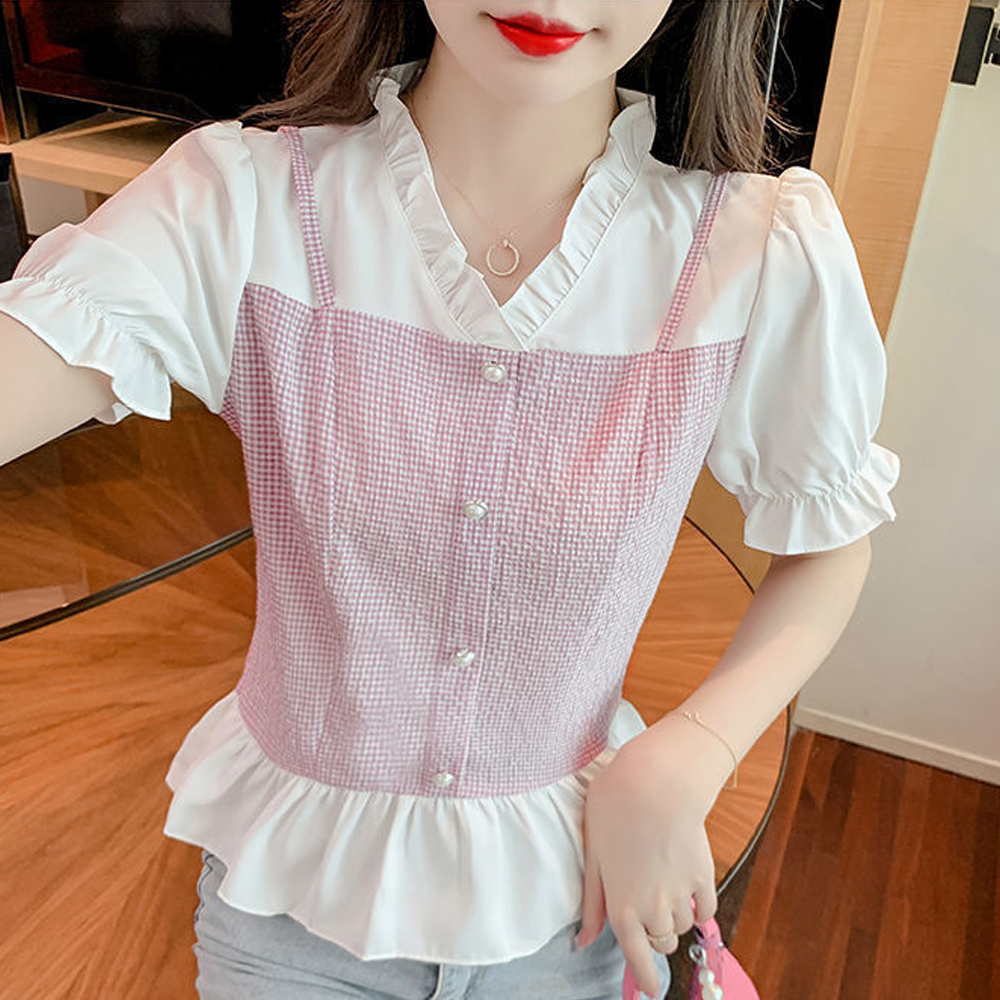 デート服 夏のデート用 フリル重ね シャツブラウス
