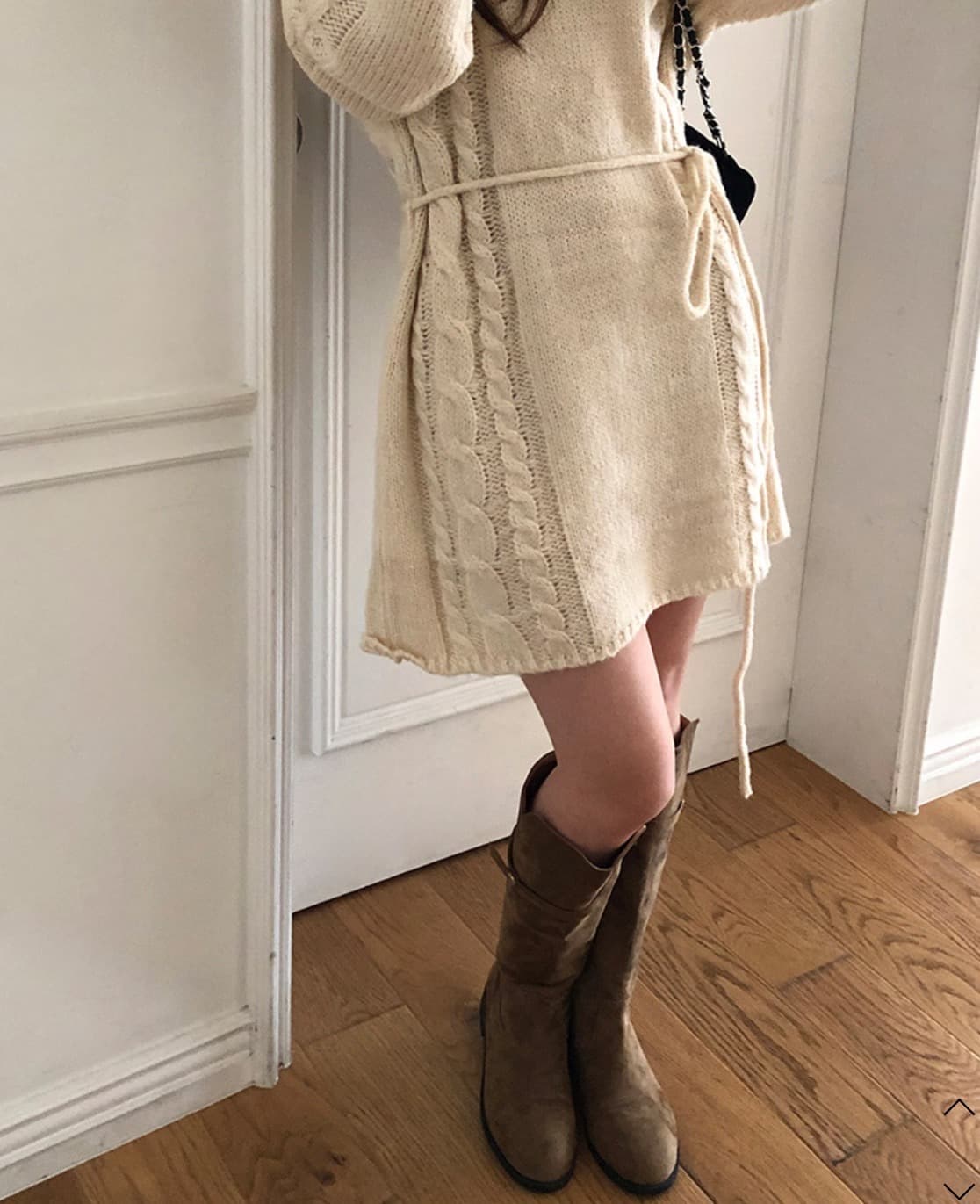 デート服 早春新作上品ケーブル編みニットワンピース