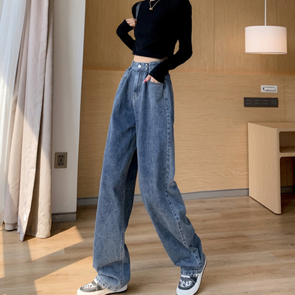 デート服 美脚効果 ハイウエストデニムワイドズボン