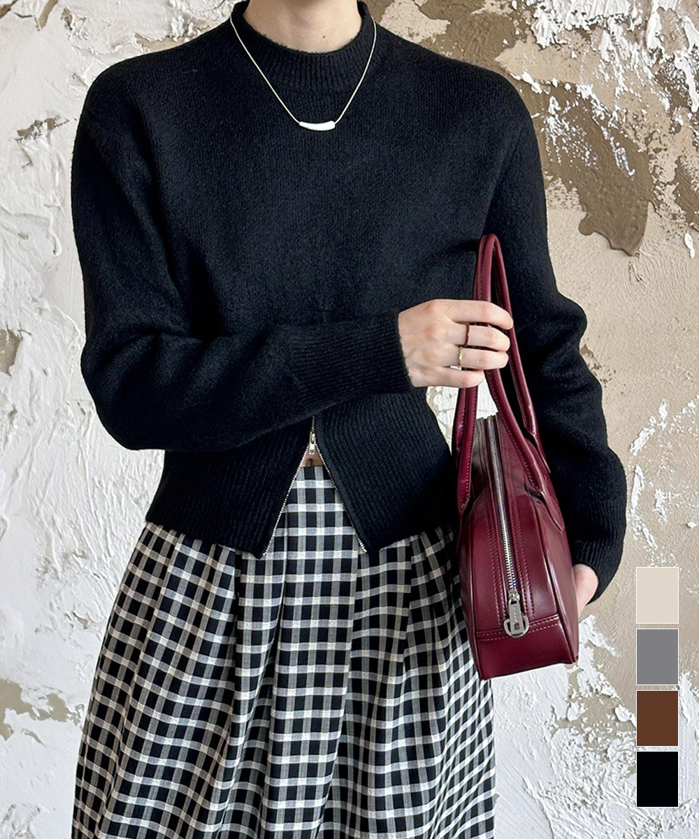裾ジップニットセーター 長袖 秋冬 デート服