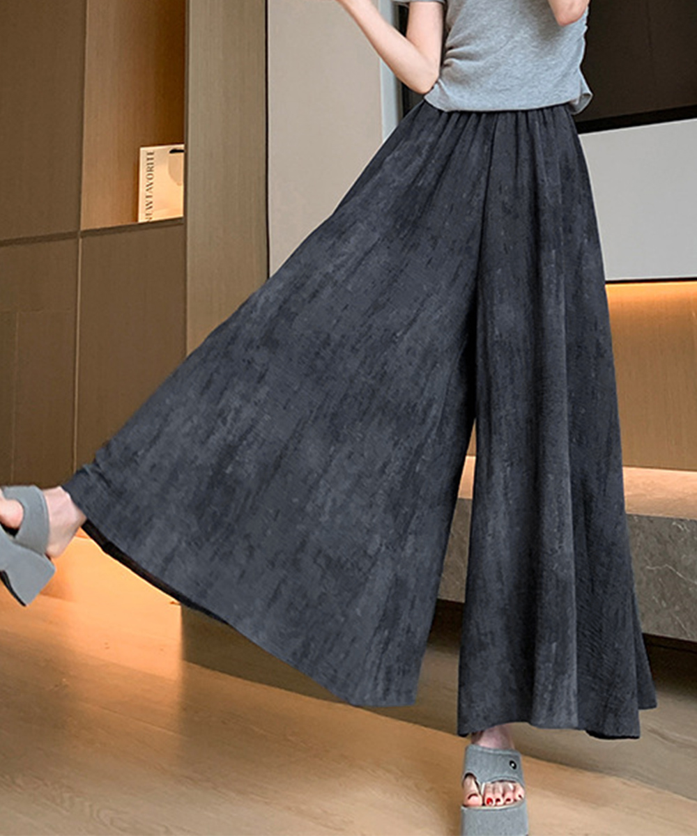 デート服 ハイウエスト風合いガウチョパンツ 涼やかワイドズボン